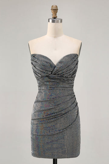 Sparkly Black Strapless Tight Short Homecoming Dress with Sequins